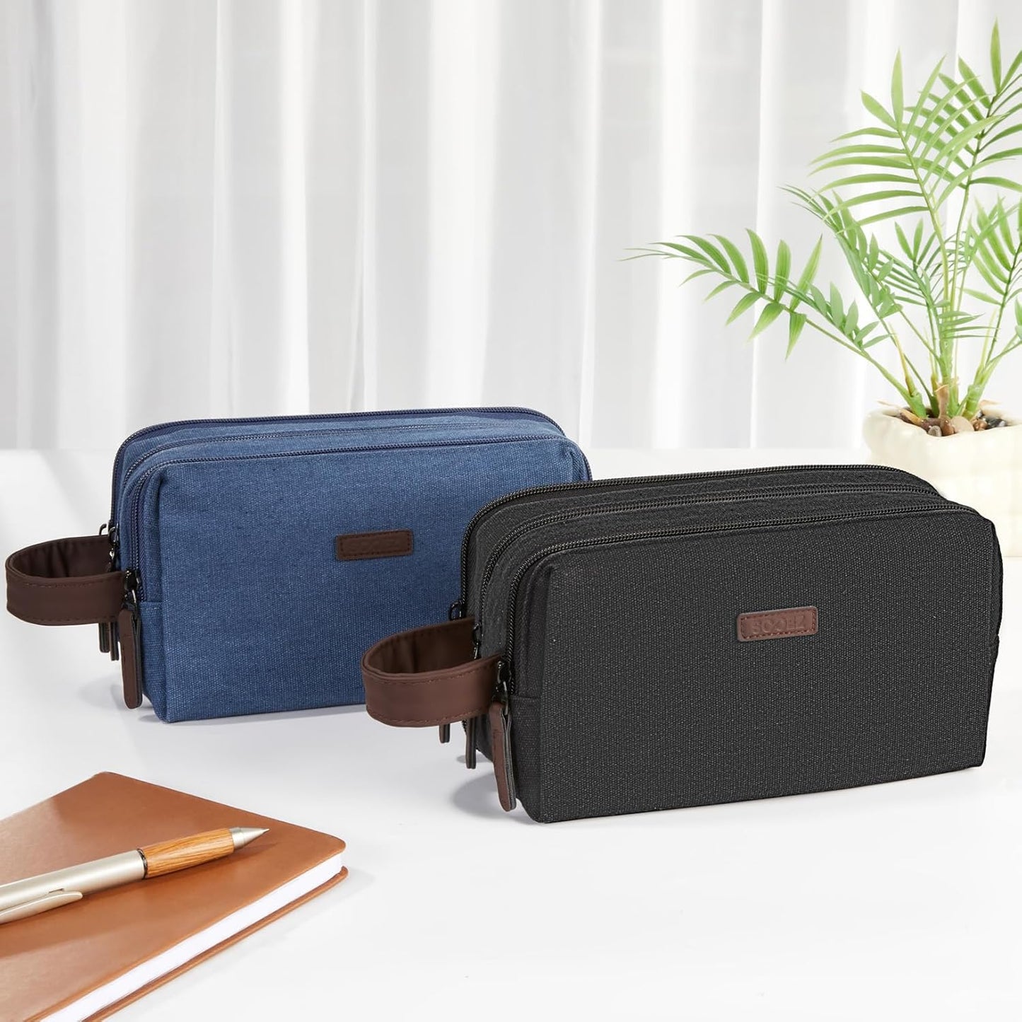 Sooez Large Pencil Case Pouch, Extra Big Pencil Pouch Pencil Bag with PU Handle & Zipper, Sturdy Pen Case with 3 Compartments, Aesthetic School College Supplies Organizer for Men Women Boys, Pink