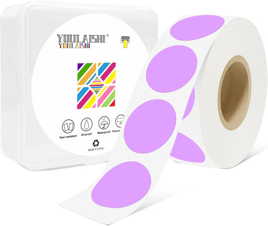 1 Inch Circle Dot Stickers 1000 PCS Color Coding Thermal Labels Dots Writable Printable Small Round Stickers for Office, Classroom, Inventory, Garage, Organizing Storage, Light Purple