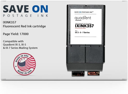 Compatible IXINK357 Quadient Neopost Ink Cartridge (1 Pack, Standard Capacity) - Fluorescent Red Printer Ink Cartridge for IX3 IX5 & IX7 Mailing System & Postage Meter - Replacement Inkjet Printer Ink