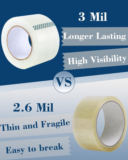 Lichamp Heavy Duty Packing Tape 6 Rolls, Wide Packaging, 3 in. x 90 Yd., 3 Mil Thick, Clear, Commercial Grade Carton Packaging Tape Refills, Shipping, Mailing, Moving Supplies & Storage