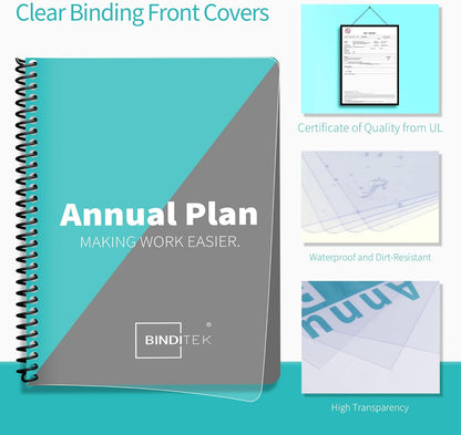 Binditek 100 Pack Binding Covers and Backs Set, 8.75 x 11.25 Inches, 50 Clear PVC (8Mil), 50 Sand-Textured Polycovers (12Mil), Oversize