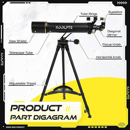 Telescope, 90mm Aperture 700mm with Vertisteel AZ Mounting Slow-Motion Mount, High Power for Astronomy Enthusiasts, Easy for Kids, with Carry Bag, Wireless Remote Control, Phone Adapter,Black