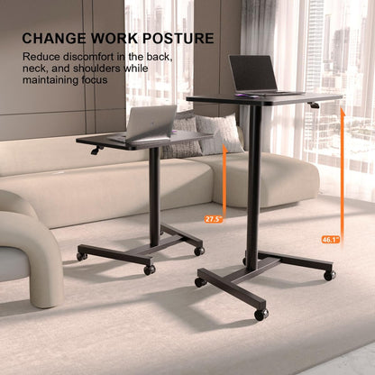 28-Inch Mobile Standing Desk Adjustable Height, Portable Standing Desk with Lockable Wheels, Rolling Table for Home Office Classroom Hospital (Jet - Black)