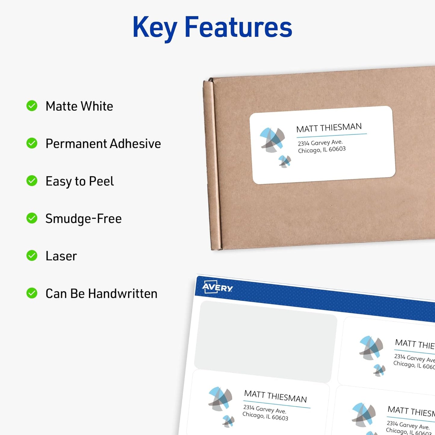 Avery Half-Sheet Printable Shipping Labels, 5.5" x 8.5" Customizable Stickers, White, 200 Blank Mailing Labels, Great for Mailing, Shipping, Organizing, and More (5126)