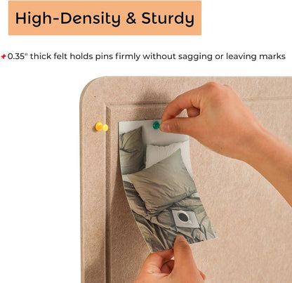 Foldable Large Felt Bulletin Board for Wall 72"x 48", Decorative Picture Framed Display Board with Self-Adhesive Tape for School, Home, Kitchen & Office Walls, Includes 30 Pins, Oatmeal