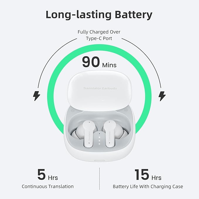 M3 AI Translation Earbuds Real Time, Language Translator Device in 144 Languages, 3-in-1 Offline Two-Way Audífonos Traductores, Live Translate Headphones, No Subscription Required (White)