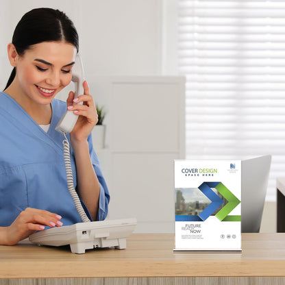 6 Pack Acrylic Sign Holder 5 x 7, Clear Double Side T Shape Acrylic Table Sign Stands for Displaying, Flyer Holder Paper Card Holder for Office Business Store Mall Restaurants