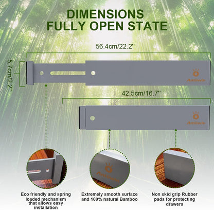 ANTOWIN Bamboo Drawer Dividers Organizers, Expandable Drawer Separators Splitter,17-22 inches Long Adjustable Spring-loaded Organizer for Large Utensil, Clothes, Tools Drawers (Grey)