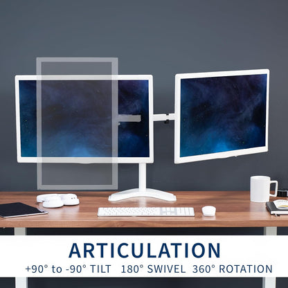 VIVO Dual LED LCD Monitor Mount, Free-Standing Desk Stand for 2 Screens up to 32 Inch, Heavy-Duty Fully Adjustable Arms with Max VESA 100x100mm, White, STAND-V032FW