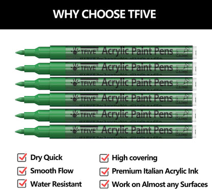 Green Marker Paint Pens - 6 Pack Acrylic Green Permanent Marker, 0.7mm Extra Fine Tip Paint Pen for Art Projects, Drawing, Rock Painting, Stone, Ceramic, Glass, Wood, Plastic, Metal, Canvas DIY Crafts