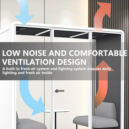 Office Sound Booth with Audio Privacy - Portable Soundproof Booth Includes White Frame with Curved Corners,Soundproof Room with Light,Fans, Magnetic Door Lock for Negotiation Room (90.55IN)