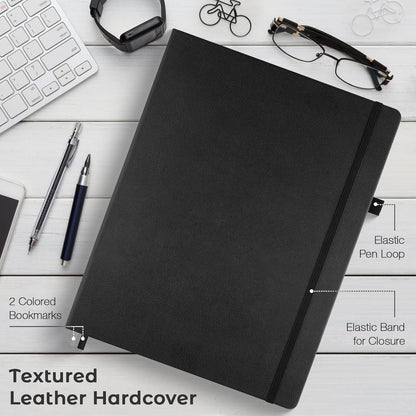 Dotted Journal, Hardcover Notebook 8.5 x 11, Dot Grid Notebook Journal for Women, Men, Large Leather Journals for Writing, Bullet, No Bleed Thick Paper, A4 Notebooks for Work, School, Notes, Black