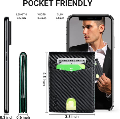 VATAN Wallet for Men, Mens Minimalist Wallet Credit Card Holder, Slim Leather Rfid 2 ID Window Large Capacity With Gift Box (Carbon black and Green)