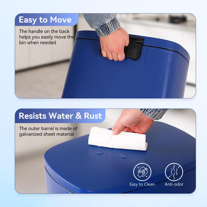PayLessHere Stainless Steel Trash Can with Lid - Removable Inner Bucket, Foot Pedal Soft Close for Office, Home, Kitchen Garbage Bin (Deep Blue, 13 G)