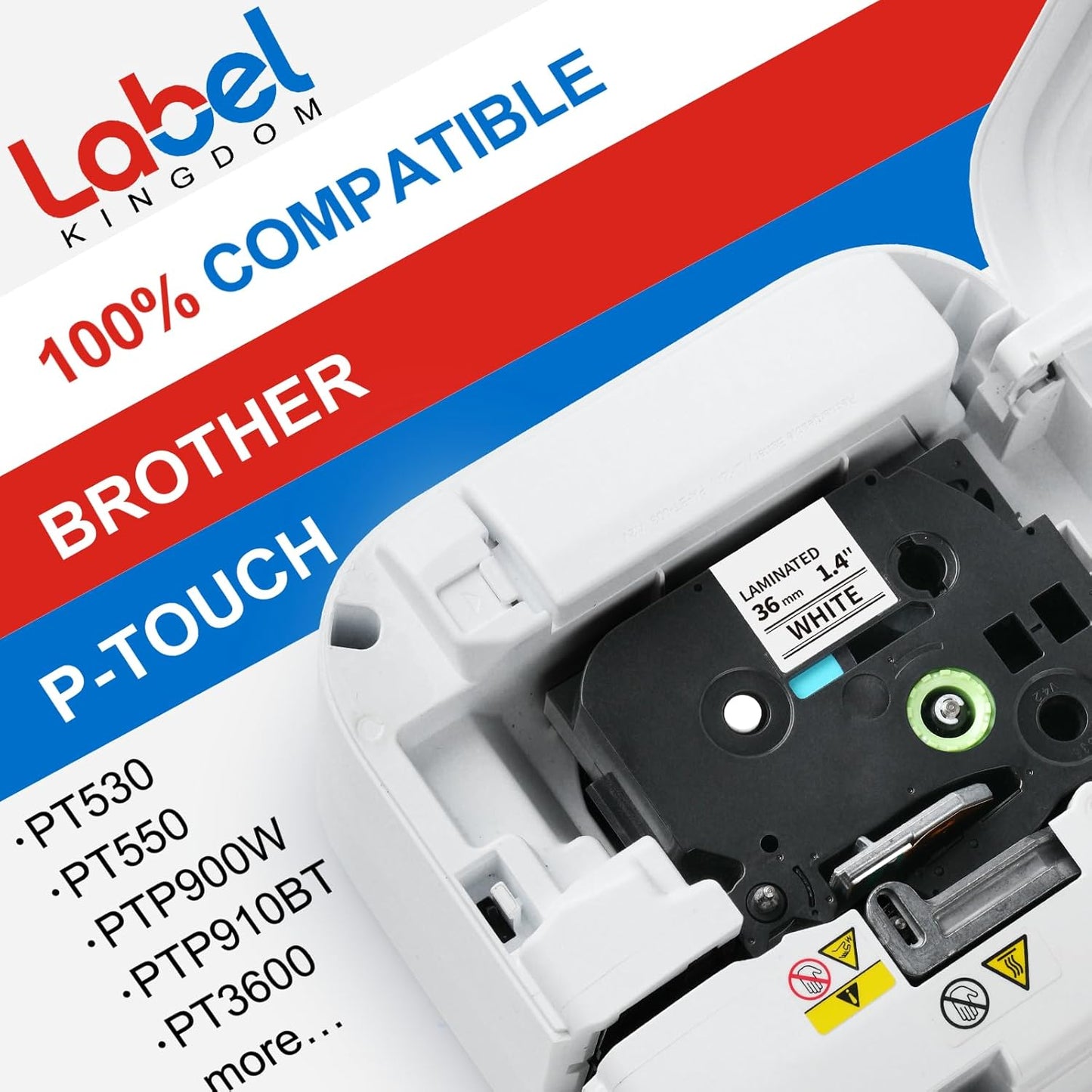 Label KINGDOM TZe-261 36mm Label Tape Replacement for Brother P-Touch TZe261 1 1/2" Black on White TZe Tape 36mm 1.4" Laminated White Compatible with Brother P Touch PT-530 PT-P900W PT-P910BT, 3-Pack