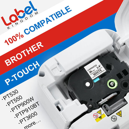 Label KINGDOM TZe-261 36mm Label Tape Replacement for Brother P-Touch TZe261 1 1/2" Black on White TZe Tape 36mm 1.4" Laminated White Compatible with Brother P Touch PT-530 PT-P900W PT-P910BT, 3-Pack