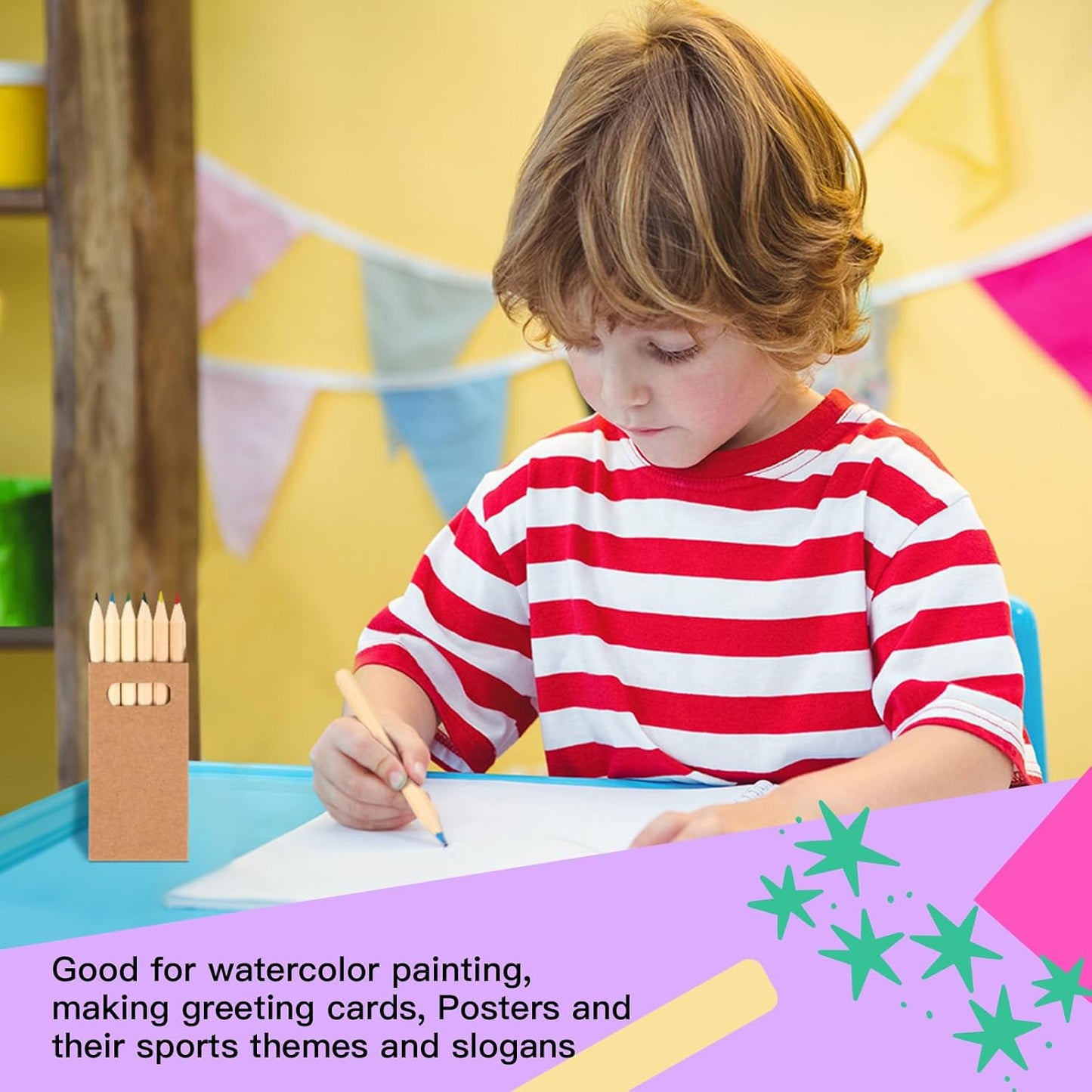 Faccito 100 Packs Mini Drawing Colored Pencils for Kids 3.5 Inch Portable Short Fat 6 Different color Pre Sharpened Pencils in Bulk for Children Painting Classroom School Supplies