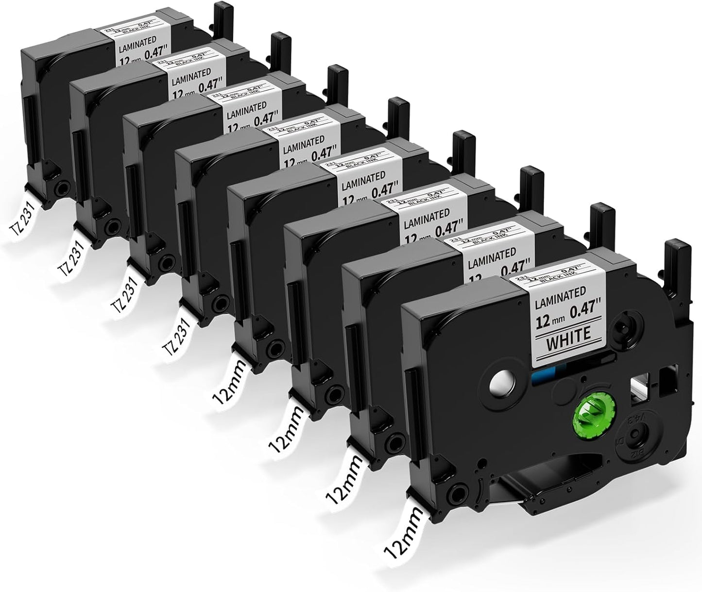 Label Maker Tape Replace for Brother P Touch Label Tape TZe-231 12mm 0.47 Laminated White TZe TZ 231 Refills Replacement for Brother Label Maker PTouch PTH-110 111 D220 D210 D410,8 pk