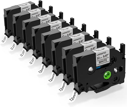 Label Maker Tape Replace for Brother P Touch Label Tape TZe-231 12mm 0.47 Laminated White TZe TZ 231 Refills Replacement for Brother Label Maker PTouch PTH-110 111 D220 D210 D410,8 pk