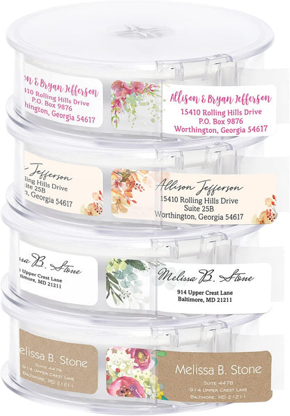 Kraft Faux Look Floral Rolled Address Labels/Roll of 250 Personalized Address Labels/Designer Return Address Stickers in Elegant Plastic Dispenser