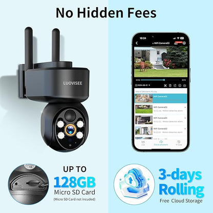 WiFi Security Camera Wireless Outdoor 2 Packs,360° PTZ Solar Camera Outdoor Wireless for Home Security,Work with Alexa,AI Motion Detection,PIR Siren,Cloud & SD Card Storage, 2-Way Audio