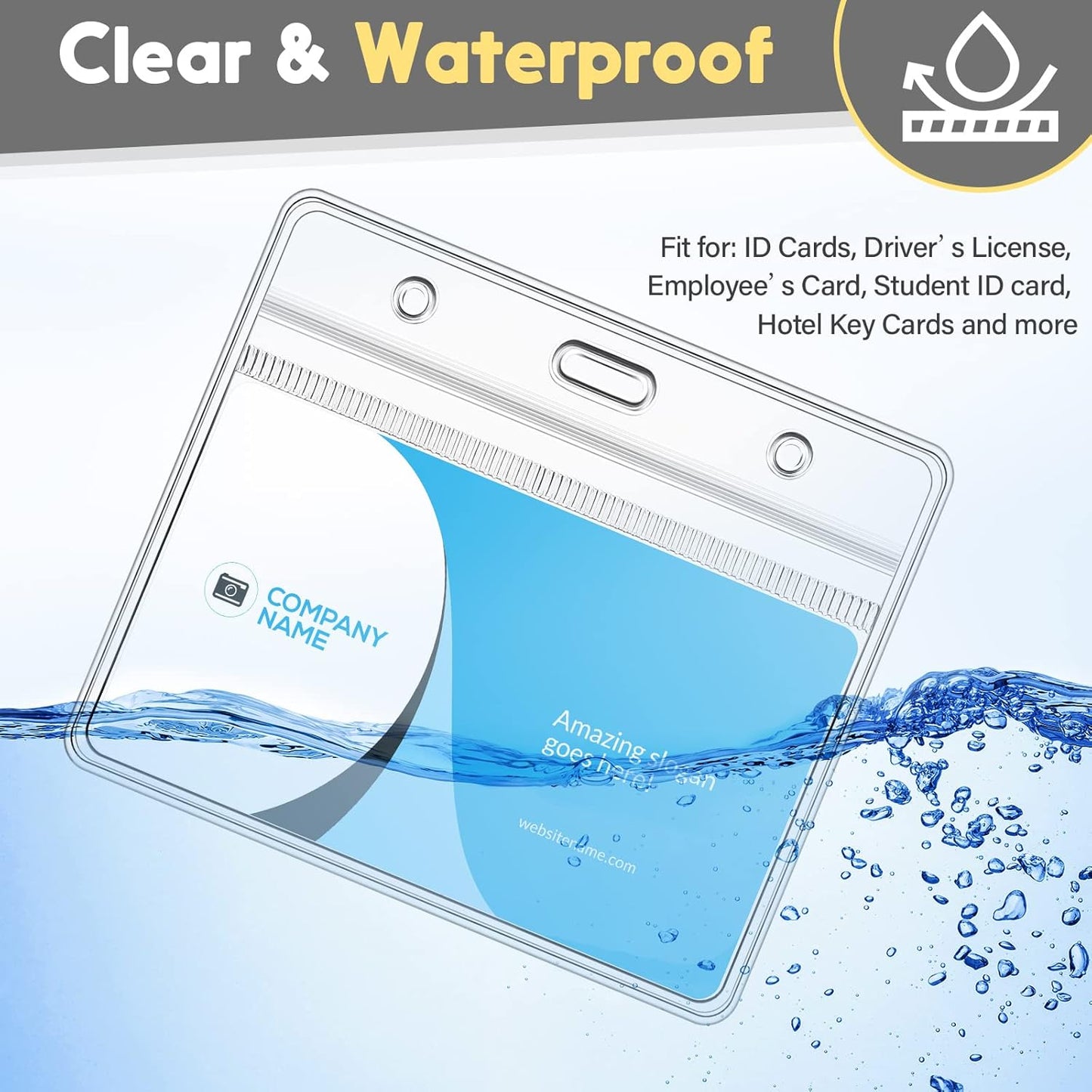 Zonon 150 Sets Name Badge Holders with Clip Clear on Name Tag Waterproof PVC ID Transparent Badge Holder with Resealable Zipper Seal Metal for Teacher Student Worker(Classic Clip)