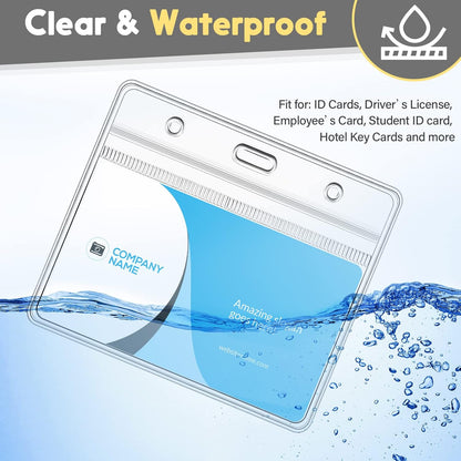 Zonon 150 Sets Name Badge Holders with Clip Clear on Name Tag Waterproof PVC ID Transparent Badge Holder with Resealable Zipper Seal Metal for Teacher Student Worker(Classic Clip)