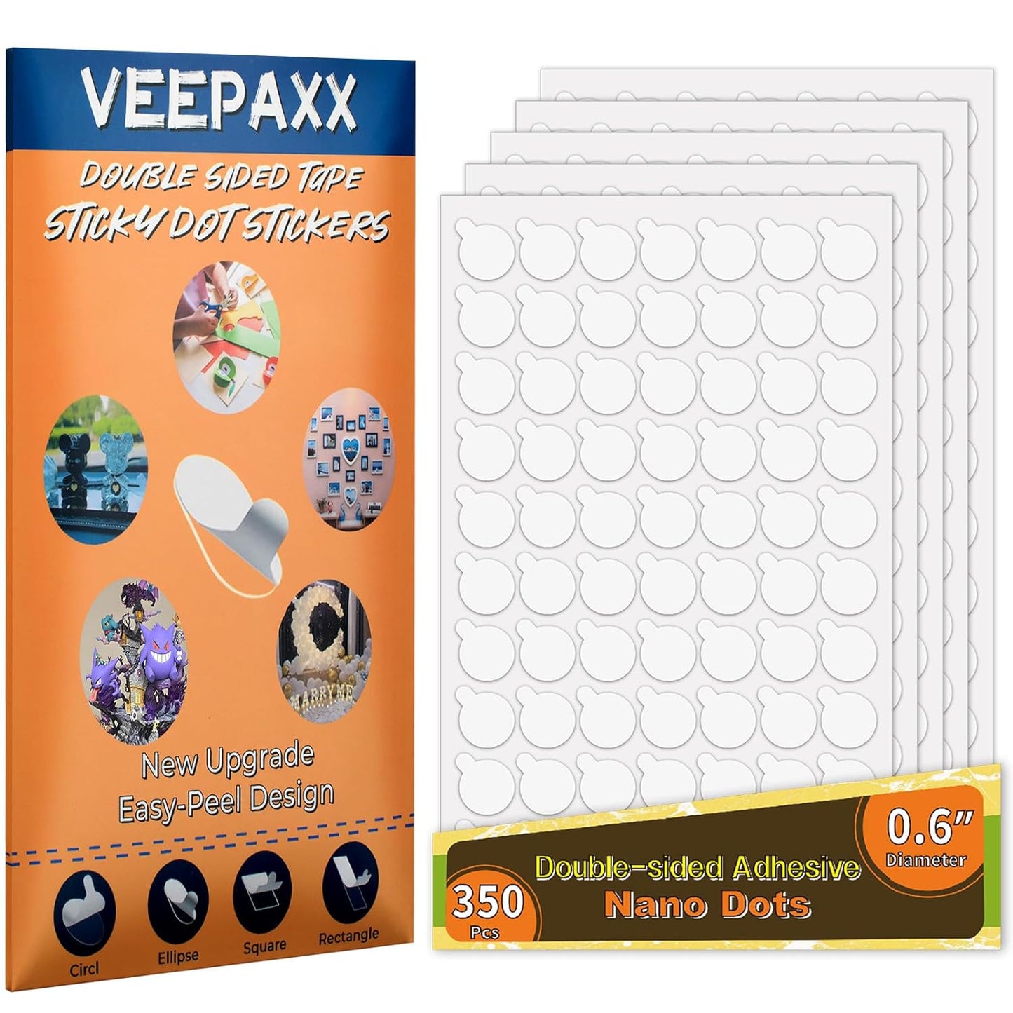 350Pcs Double Sided Adhesive Dots, Removable Clear Dots Sticky Tack, Waterproof No Trace Dots Adhesive Putty for Wall Hanging Crafts, Balloons Party Decorations Poster Picture Festival Decoration 15mm