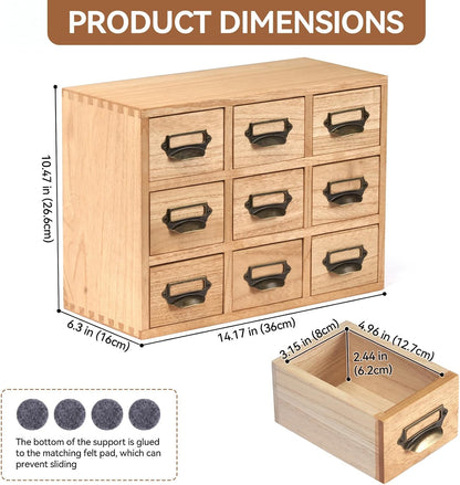 KIRIGEN Wood Drawer Organizer Desktop Storage Cabinet Box Drawers for Home Office Desk Organization and Storage 9 Drawer Mini Chest with Metal Handles Natural (9CG-NA)