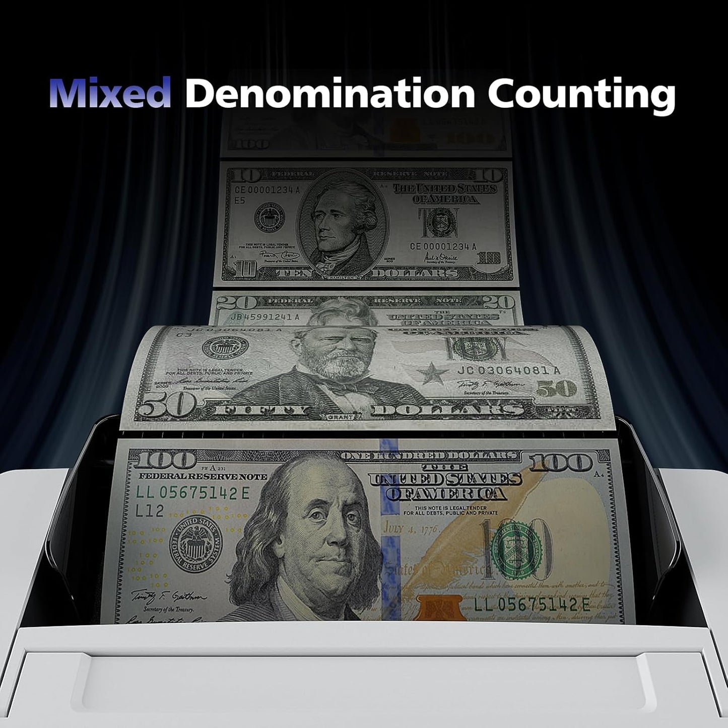 N71 Money Counter Machine Mixed Denomination, Dual-Display Mixed Denomination Value Counting Machine with UV/MG/IR/DD Counterfeit Detection, USD, EUR, MXN, GBP and CAD Business Money Counter