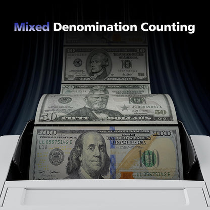 N71 Money Counter Machine Mixed Denomination, Dual-Display Mixed Denomination Value Counting Machine with UV/MG/IR/DD Counterfeit Detection, USD, EUR, MXN, GBP and CAD Business Money Counter