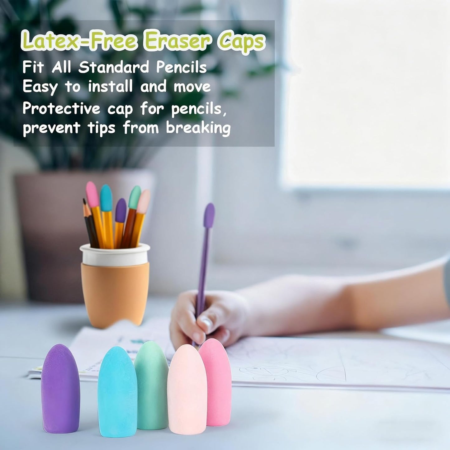 Sukh Cap Erasers for Pencils Pulk - Pencil Top Erasers 80 PCS Pencil Cap Toppers for Kids Latex Free 5 Colors School Erasers Cap for Teachers Sudents Classroom Home and Office