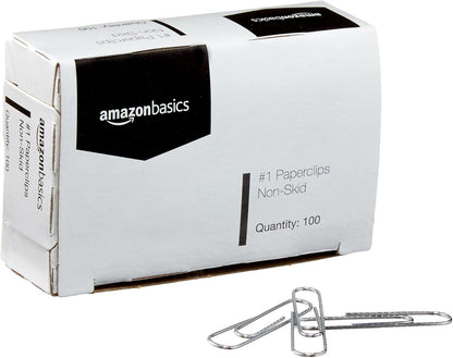 Amazon Basics No. 1 Paper Clips, Nonskid, 1000 Count (10 Pack of 100), Silver