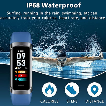 Fitness Tracker Activity Tracker Smart Watch 1.10''AMOLED Touch Color Screen,Smart Watch with 24/7 Blood Oxygen Heart Rate,Sleep Monitor,IP68 Waterproof,Step Counter Health for Women Men (Blue)