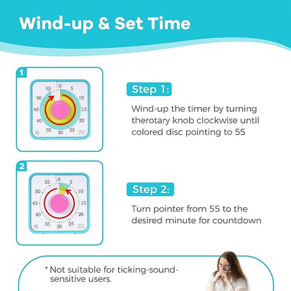 TWENTY5 SEVEN Countdown Timer 7.5 inch; 60 Minute 1 Hour Visual Timer – Classroom Teaching Tool Office Meeting, Mechanical Countdown Clock for Kids Exam Time Management Magnetic, Macaron Sky Blue