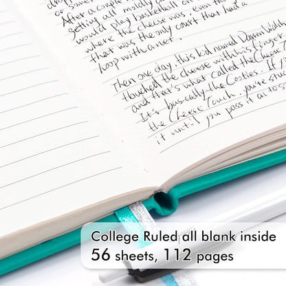 feela 6 Pack Pocket Small Notebooks Bulk, Mini Cute Memo Notepads Hardcover College Ruled Lined Journals with Pen Holder for Women Girls Office School, with 6 Black Pens, 3.5”x 5.5”, A6, Aqua