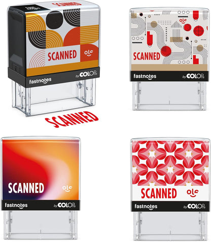 Fastnotes Scanned Self-Inking Rubber Stamp by COLOP - Great for Office Documents, Notary, Warehouse, Accounting Paperwork, Business, and Legal Documentation - Red Ink (Scanned- Red)