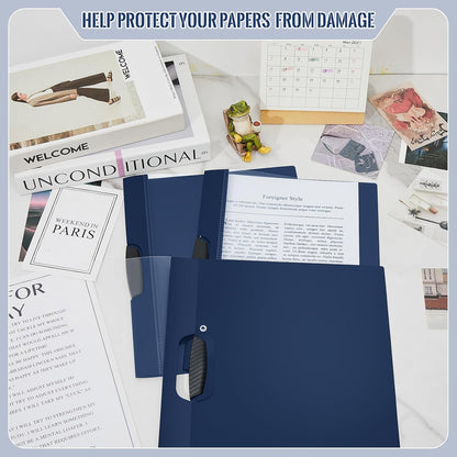 Teling 24 Pcs Clear Report Covers with Sliding Bar and Clip Presentation Folders Resume Folders for Classroom Business Files Document School Office, 9.4 x 11.8 Inches(Navy Blue)