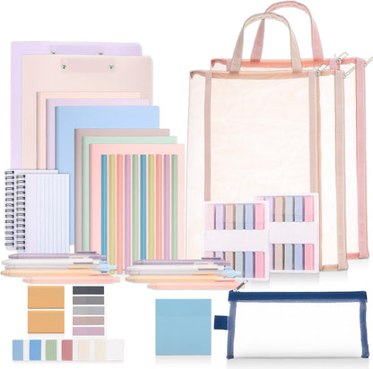 54 Pieces Aesthetic School Supplies Including Pastel Highlighters Document Bags Pencils Notebooks Pencil Pouch Ink Pens Sticky Notes Erasers Back to School Stationary Kit Supplies(Macaron Color)