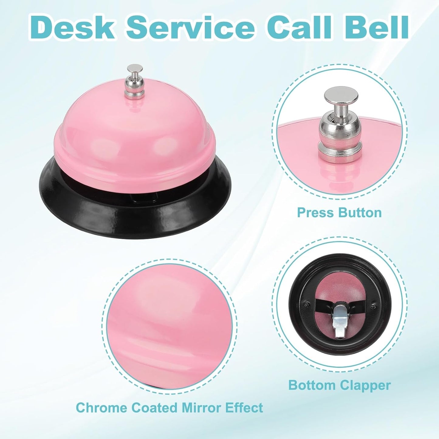 uxcell Desk Service Call Bell, 3.35 Inch Metal Dinner Service Bell Ring for Hotel Restaurant Reception Area and Wedding Party Events, Light Pink