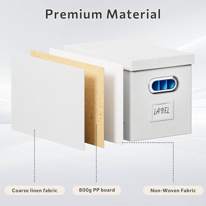 File Organizer Box with Lid - Set of 2 Portable Hanging File Box, Collapsible Linen Decorative Filing Storage Boxes for Office & Home File Cabinet (White 14 x 9.3 x 10.9 inch)