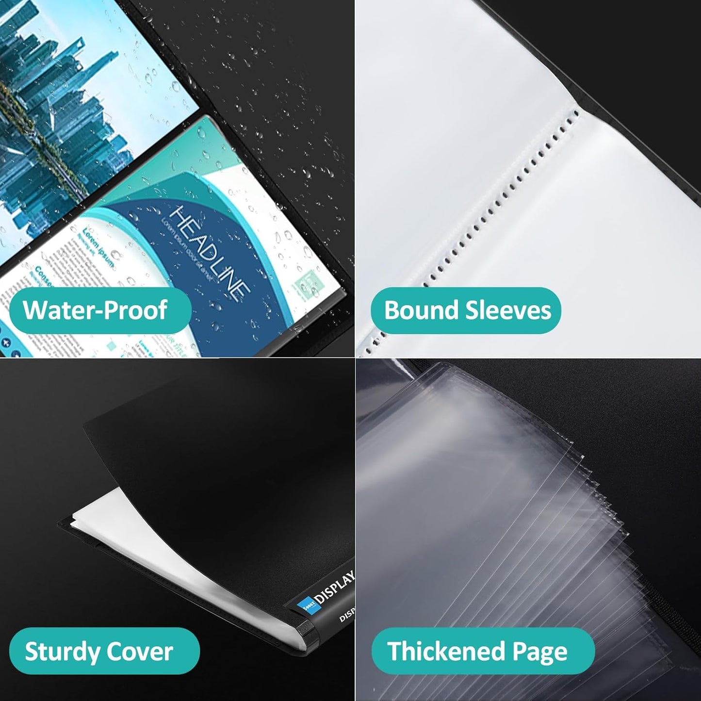 Sooez 2 Pack 72 Pocket Binder with Plastic Sleeves & Elastic Band, Large Capacity 8.5x11 Presentation Book Display 144 Pages, Art Portfolio Document Folder with Clear Sheet Protectors