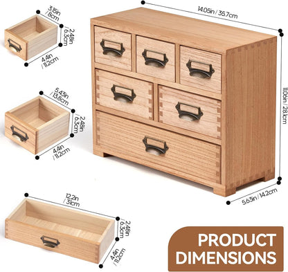 KIRIGEN Desk Drawer Cabinet Storage Organizer 6 Drawers Mini Chest with Lable Holder Handles for Home Office Desktop Organizer and Storage Natural(3D6CG-NA)