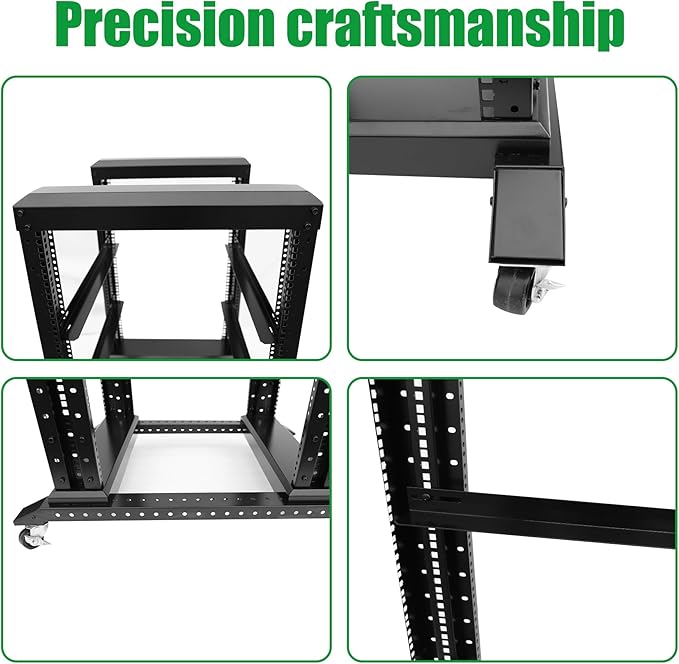 15U Server Rack/4-Post 19in Network Rack/Open Frame Rack with Wheels, Heavy-Duty Frame Cabinet/Adjustable Depth 24-22in GLOBALRACK(4POST-800-15U)
