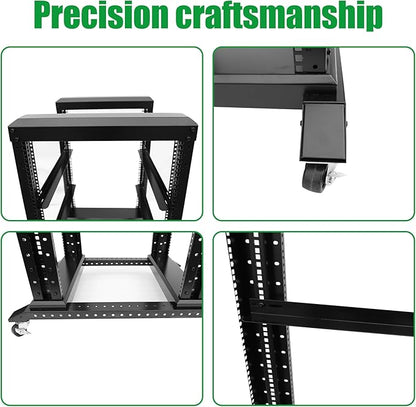 42U Server Rack/4-Post 19in Network Rack/Open Frame Rack with Wheels, Heavy-Duty Frame Cabinet/Adjustable Depth 15.75-13.75in GLOBALRACK，(4POST-600-42U)