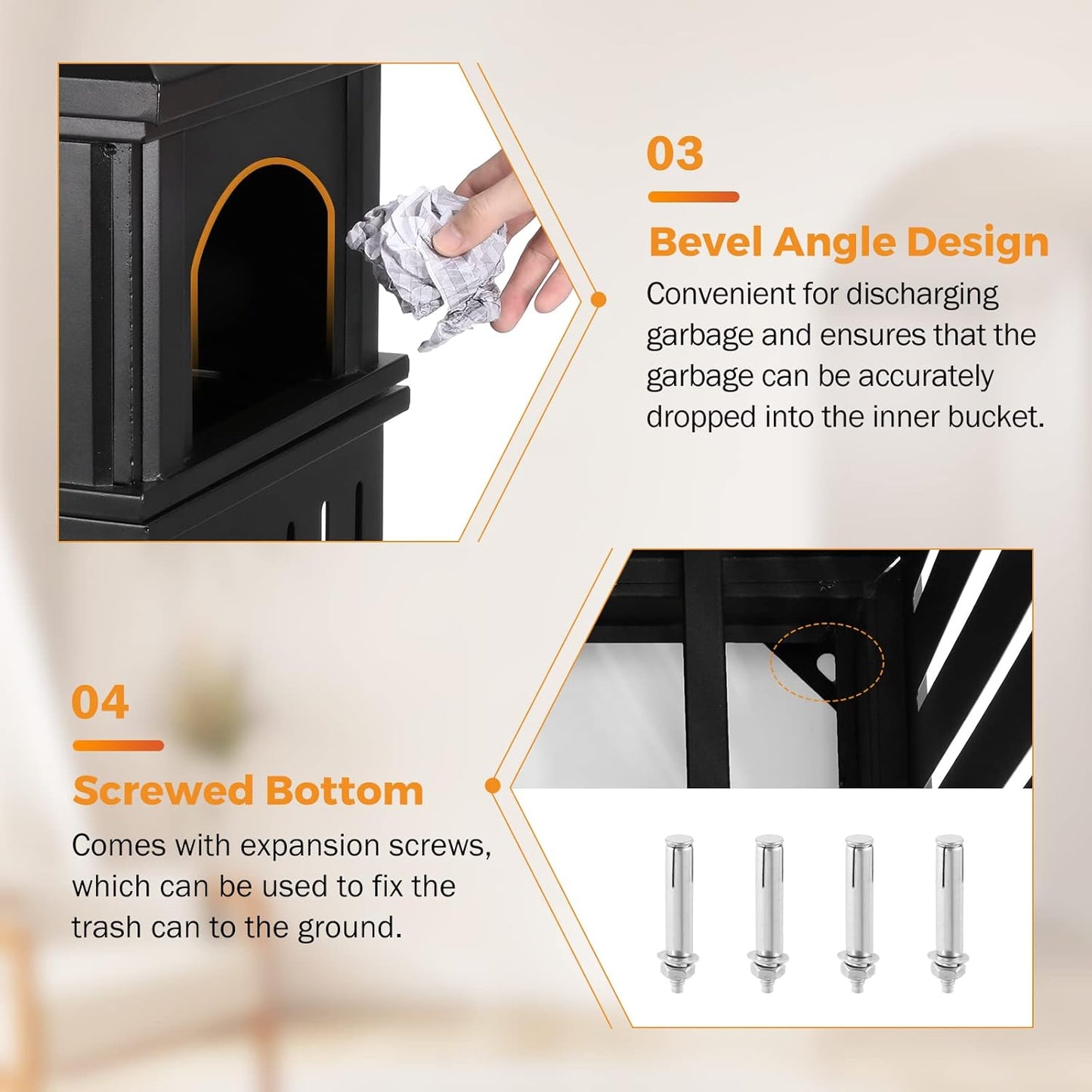 BEAMNOVA Trash Can Outdoor Top Tray Matte Black Stainless Steel Commercial Garbage Enclosure with Locking Lid Heavy Duty Industrial Yard Garage Waste Container, 35.5 * 15.8 * 15.8 in