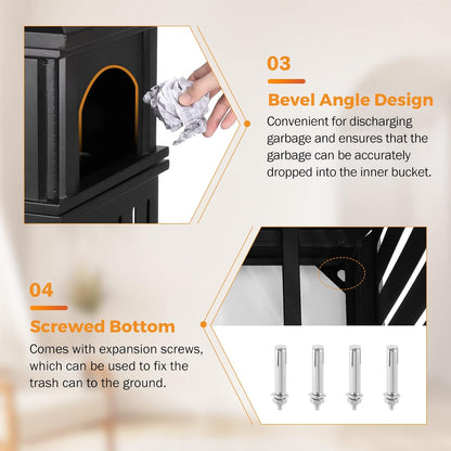 BEAMNOVA Trash Can Outdoor Top Tray Matte Black Stainless Steel Commercial Garbage Enclosure with Locking Lid Heavy Duty Industrial Yard Garage Waste Container, 35.5 * 15.8 * 15.8 in