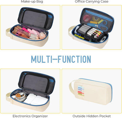 ECHSRT Big Pencil Case, Aesthetic Portable Zipper Pencil Bag with Hidden Pocket, Special Pouch for Men Women Adults, Stationery Organizer Pen Cases for Office Travel,Beige