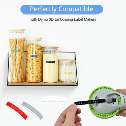 5 roll Pack Replace 3D Plastic Embossing Labels Tape for Embossing White on Green 3/8" x 9.8' 9mm x 3m 520103 Compatible for Dymo Executive III Embosser 1011 1550 1570 1610 Label Markers