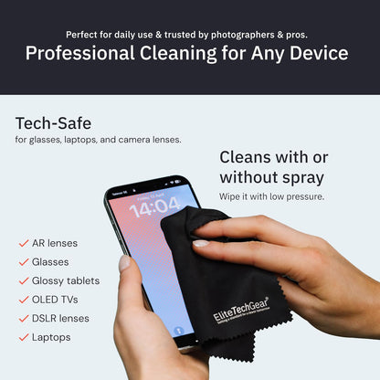 Elite Tech Gear Microfiber Cleaning Cloth for Glasses- 4-Pack, 12" x 12"- Durable Oversized Glasses Cleaning Cloth- Eyeglass Cleaning Wipes for Lenses, Electronics- High Tech Quality Material (Black)